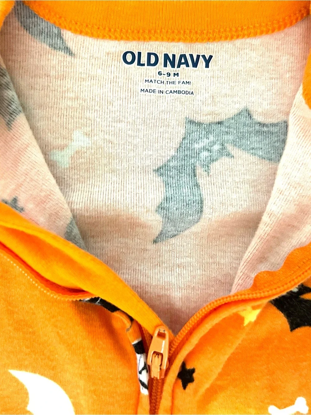 Old Navy Orange Halloween Bat & Moon Footed One-Piece Dual Zipper Zip Footie